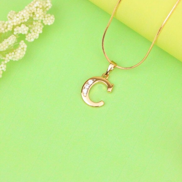 "Rose Gold Letter C Pendant with Crystals – 18K Gold Plated Charm, XPPT1352 - Picture 11 of 13